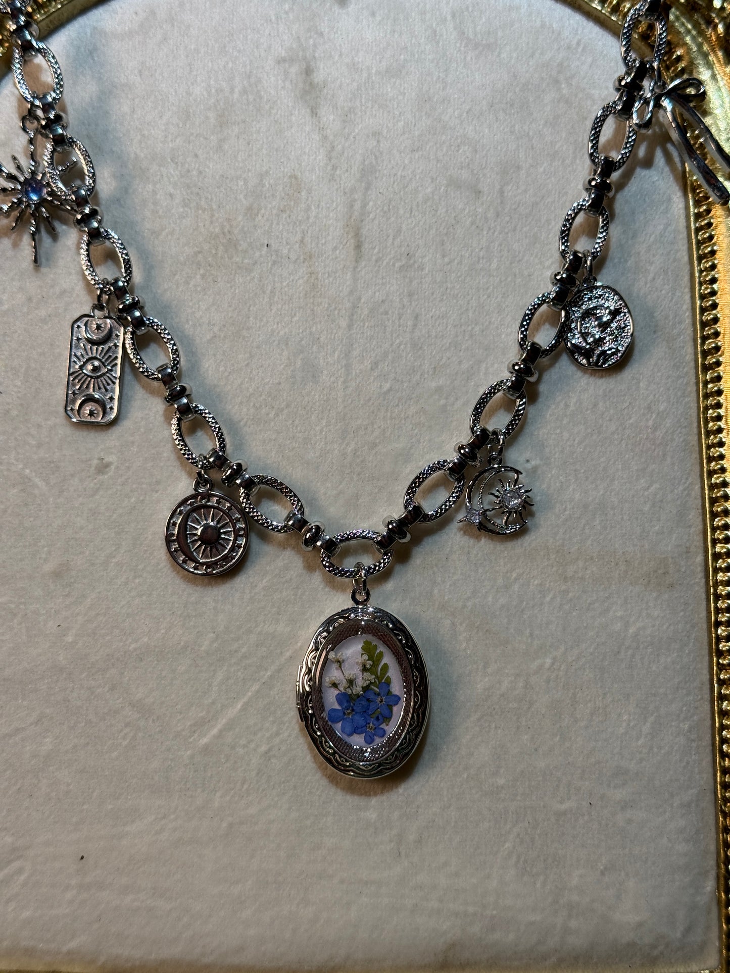 Silver locket charm necklace (f)