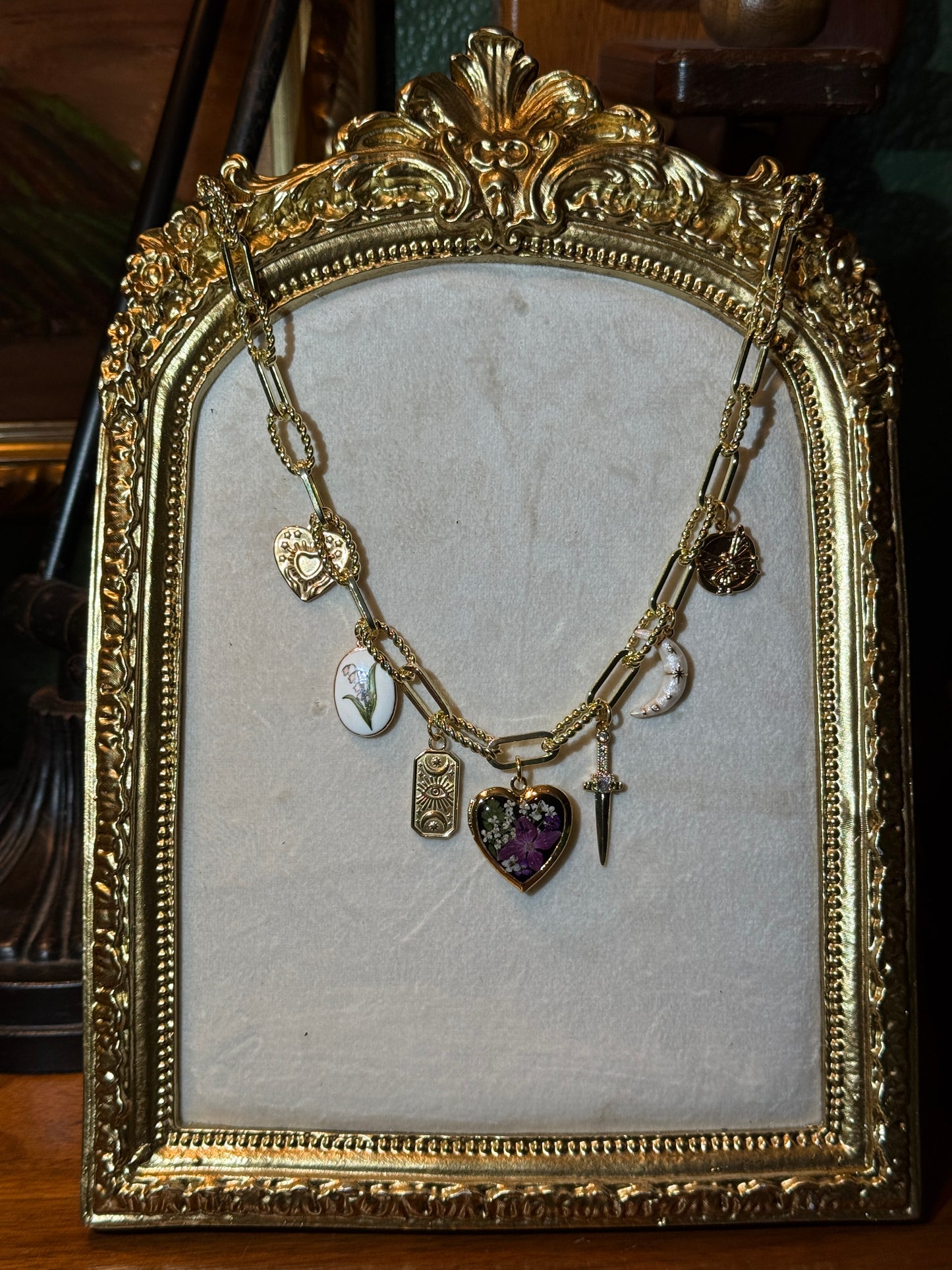 Gold locket charm necklace (b)