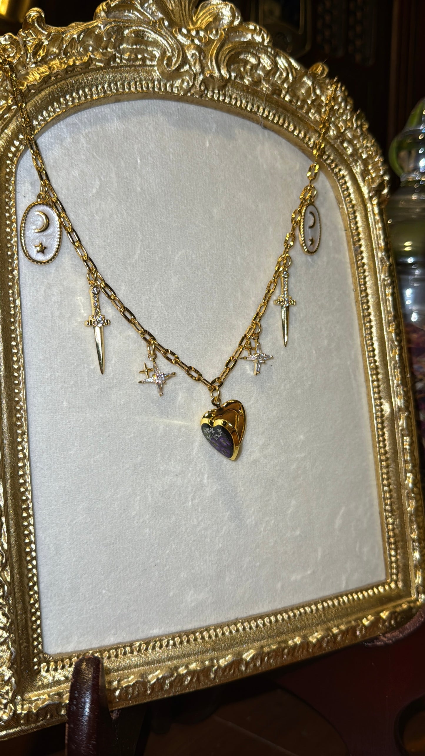 Purple Alyssum locket charm necklace #1