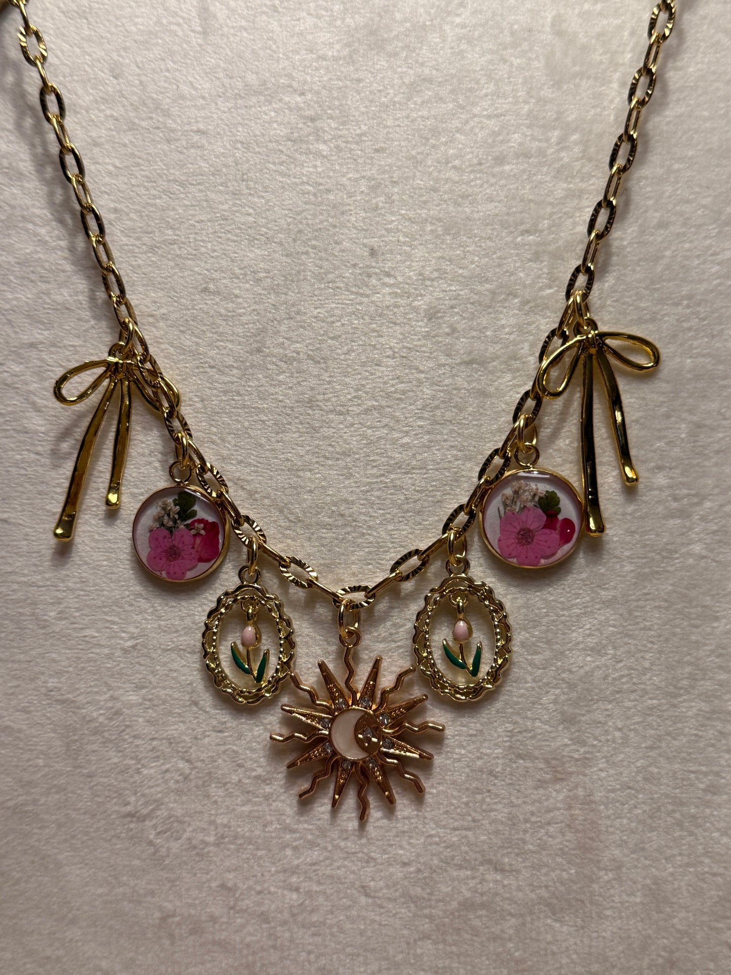 Pink forget me not charm necklace (#4)