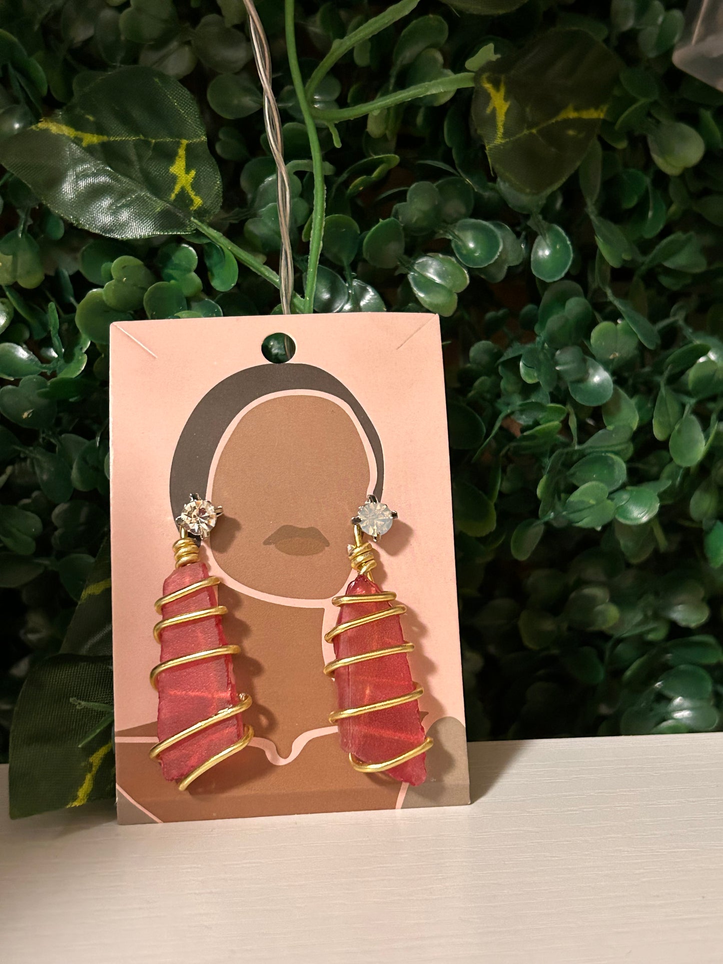 Red Sea glass wrapped earrings