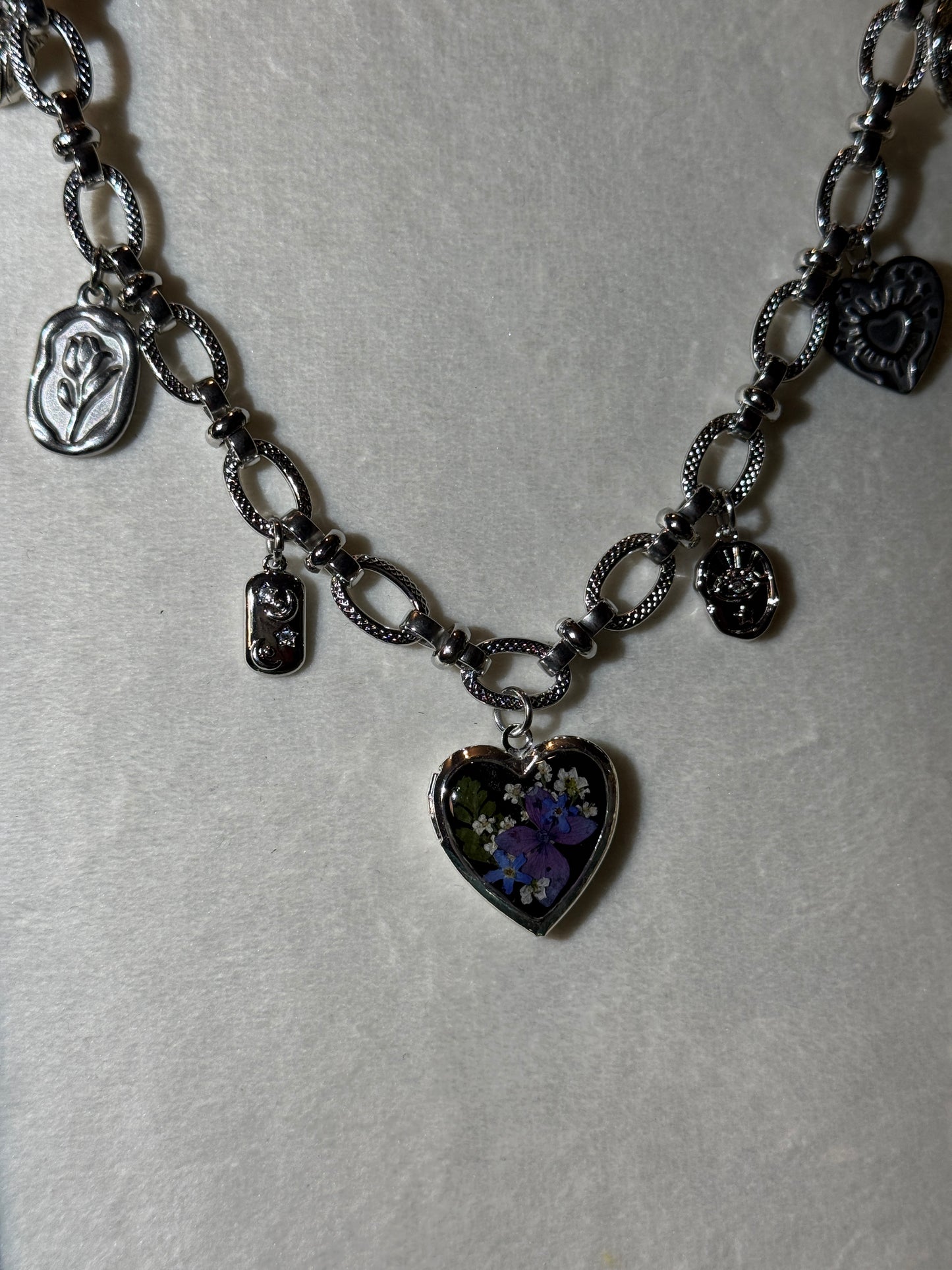 Silver locket charm necklace (c)