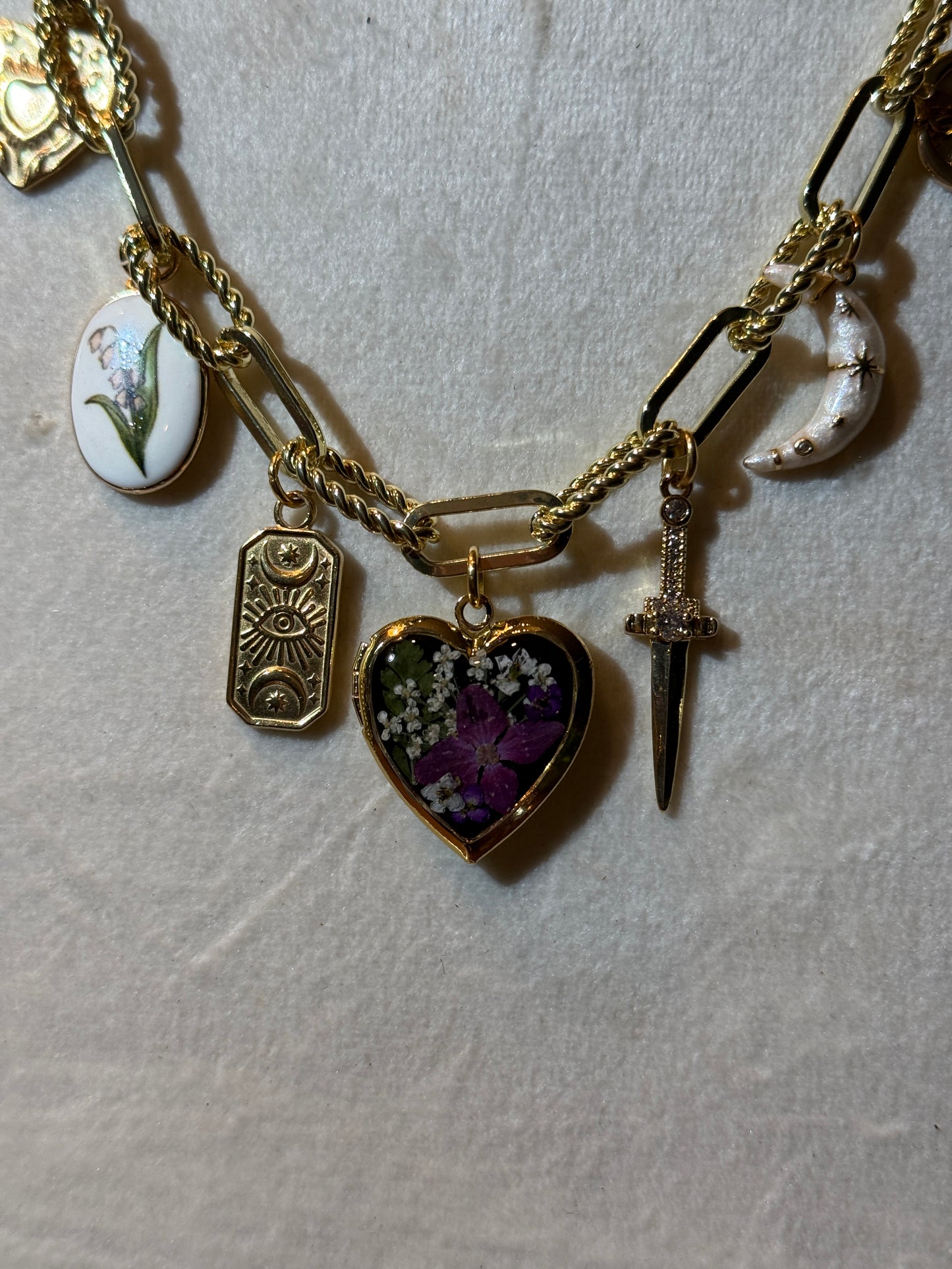 Gold locket charm necklace (b)