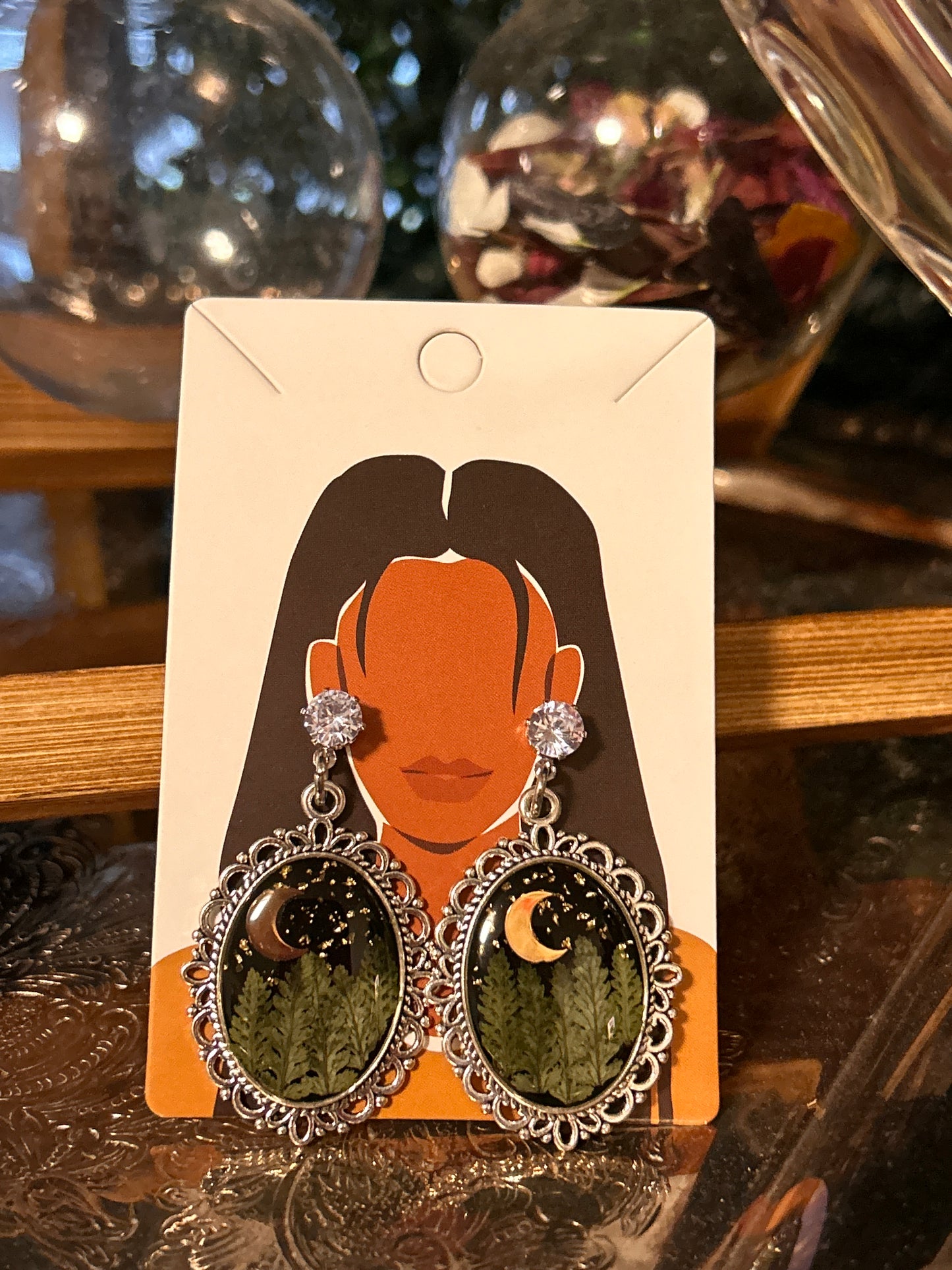 Silver forest night earrings
