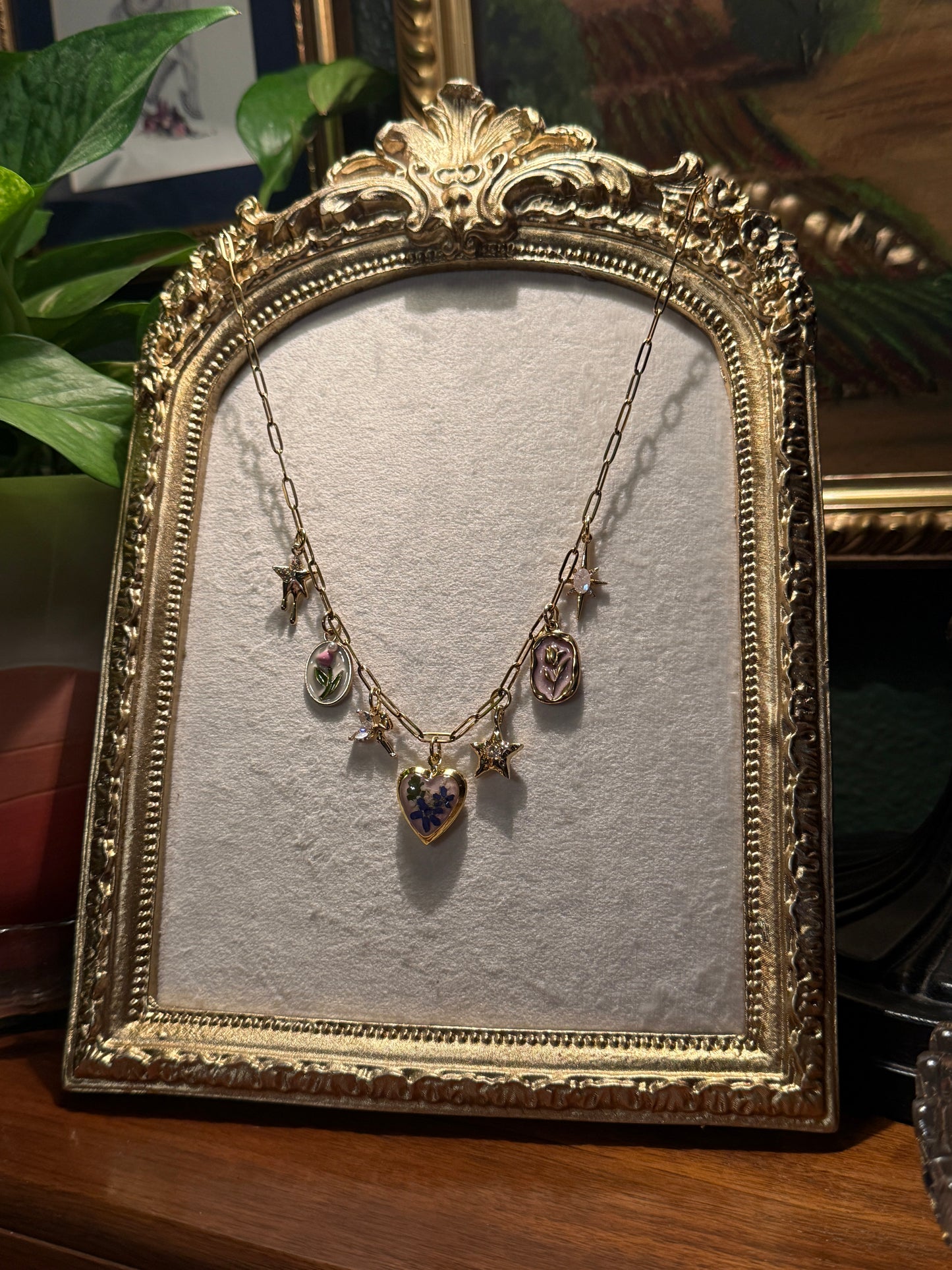 Forget me not locket charm necklace (#6)