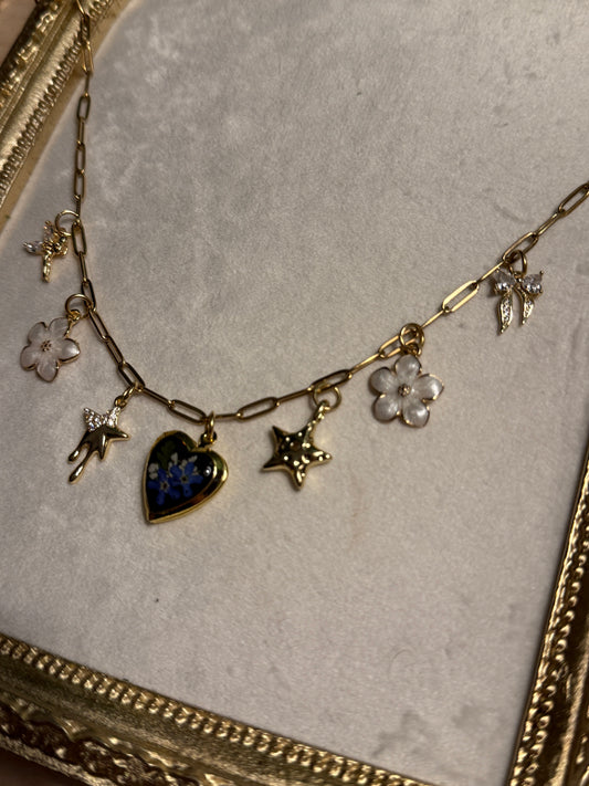 Forget me not locket charm necklace (#7)