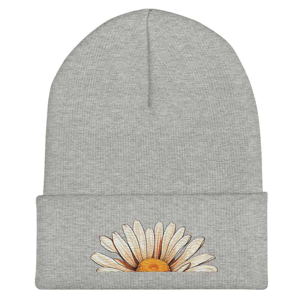 Flower Embroidered Cuffed Beanie