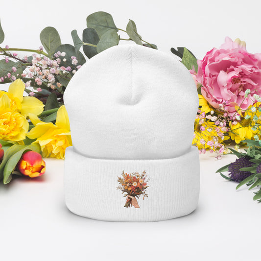 Hand Flower Bundle Embroidered Cuffed Beanie