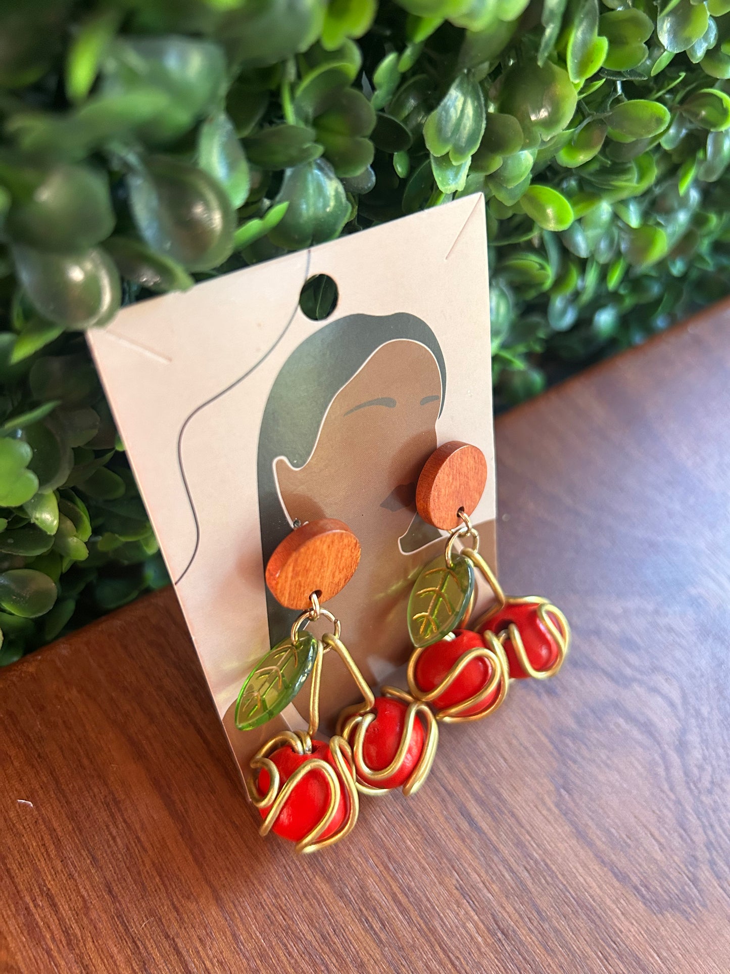 Wire wrapped cherry earrings