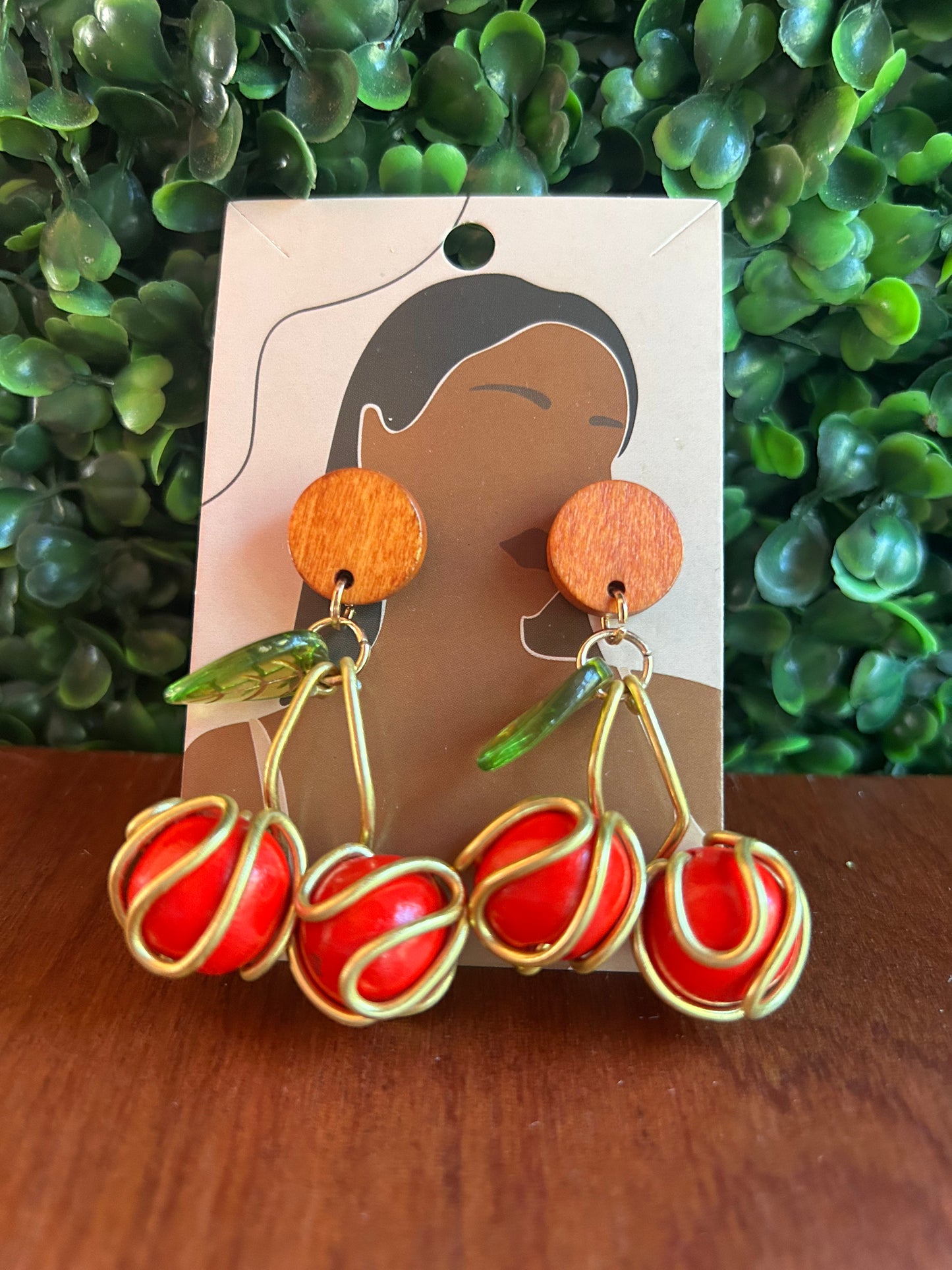 Wire wrapped cherry earrings