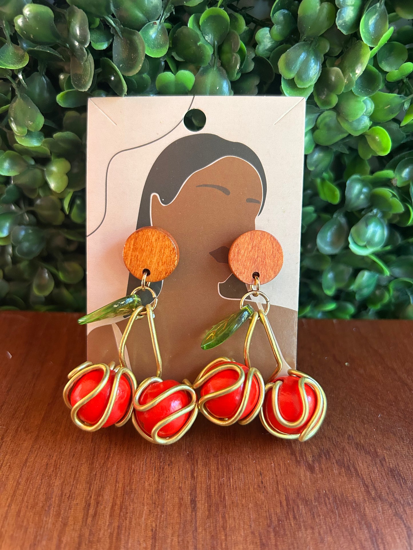 Wire wrapped cherry earrings