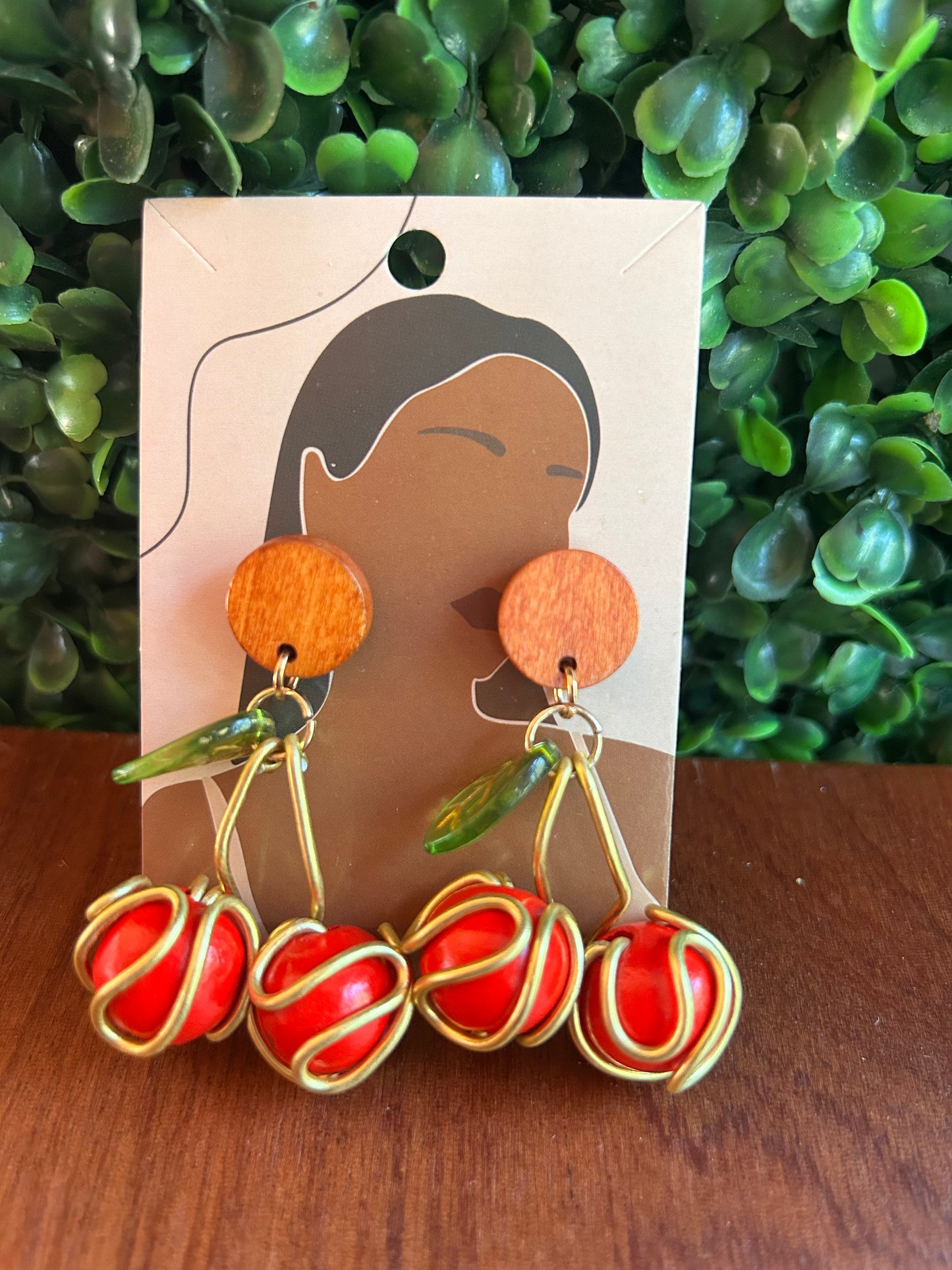 Wire wrapped cherry earrings